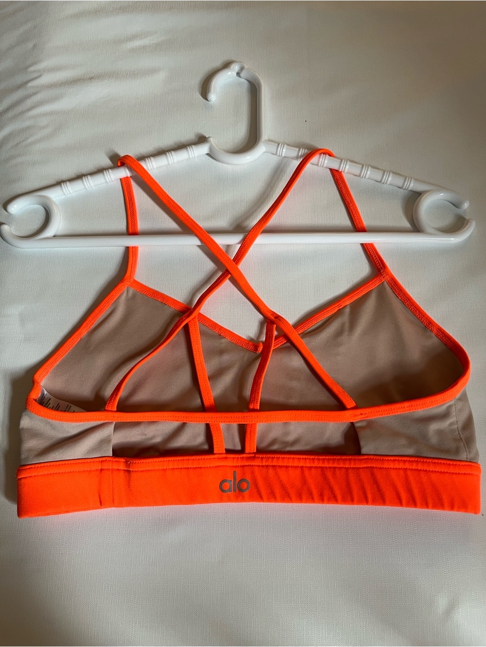 ALO Yoga Neon Orange-Trim Strappy Sports Bra